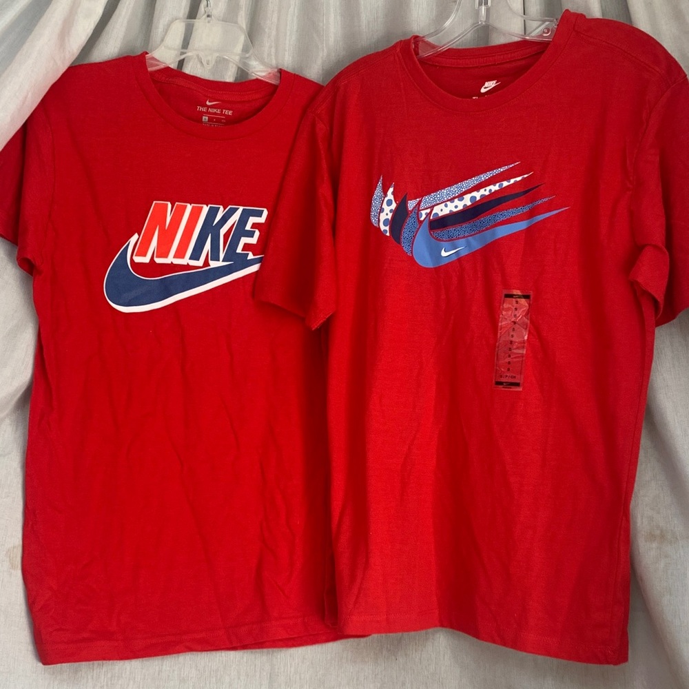 Nike Red Short Sleeve Tees with Blue and White Logos